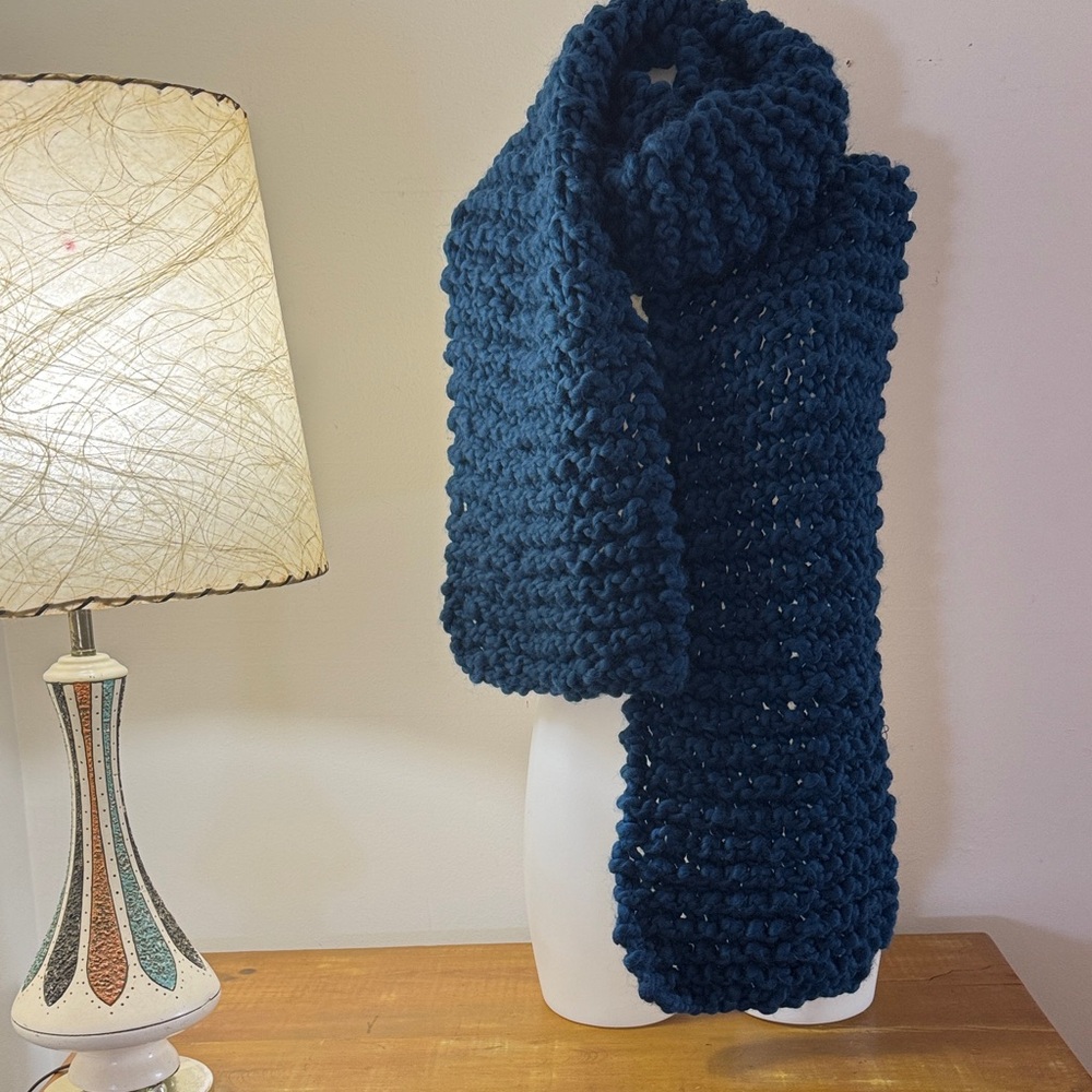 Cozy Blue Knit Scarf - Handknit. NWOT
